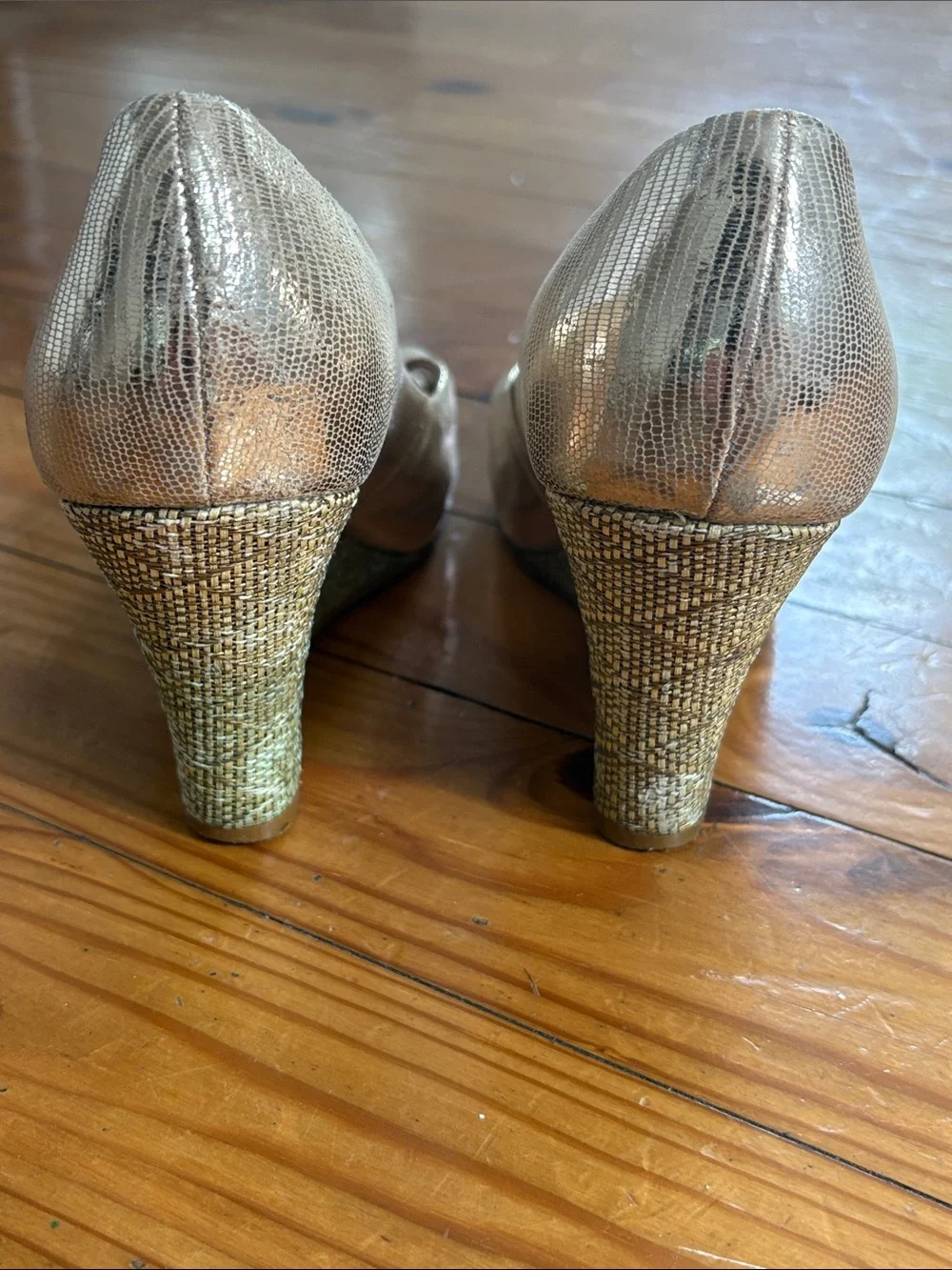 Lilly Pulitzer Metallic Gold Peep-Toe Wedge with Pink Insole